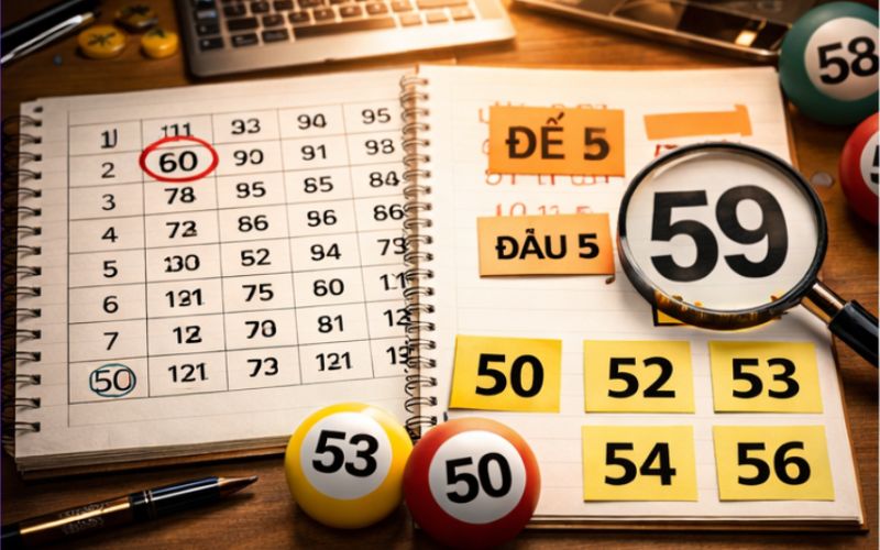 Bảng kết quả hiển thị các số đầu 5 để phân tích cầu lô