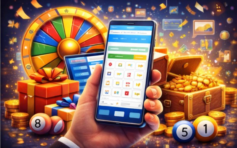 Nhiều phần quà và tiền thưởng hiển thị trên nền tảng lô đề trực tuyến