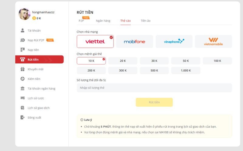 Người dùng xác nhận lệnh rút tiền từ trang lô đề trực tuyến