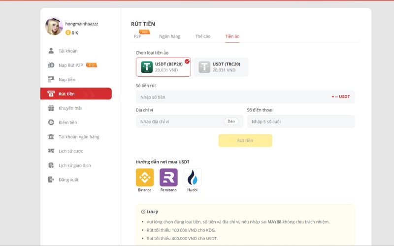 Hoàn tất giao dịch rút tiền từ tài khoản lô đề online