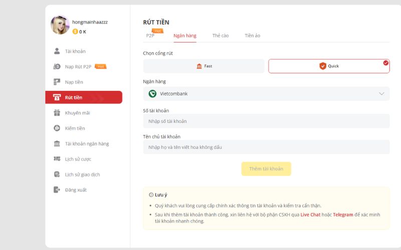 Thao tác rút tiền từ tài khoản lô đề trực tuyến trên điện thoại